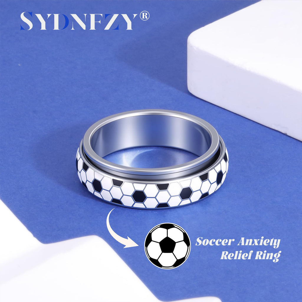 Soccer Fidget Ring for Adults – Stainless Steel Anxiety Relief Spinner Ring, Unisex