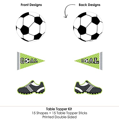 Soccer Party Centerpiece Decorations – 15-Piece Table Toppers Set with Balls, Cleats, and Banners