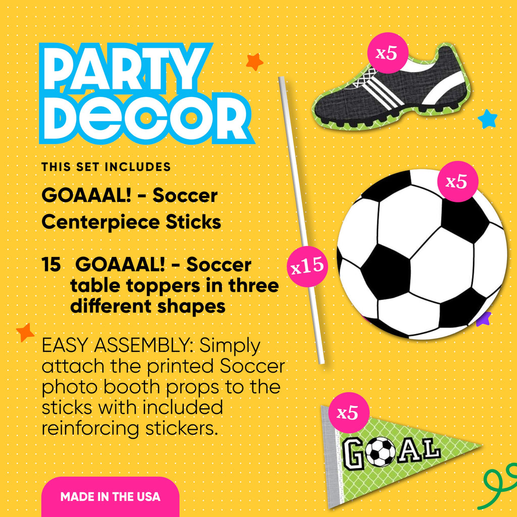 Soccer Party Centerpiece Decorations – 15-Piece Table Toppers Set with Balls, Cleats, and Banners