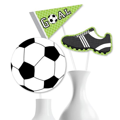 Soccer Party Centerpiece Decorations – 15-Piece Table Toppers Set with Balls, Cleats, and Banners