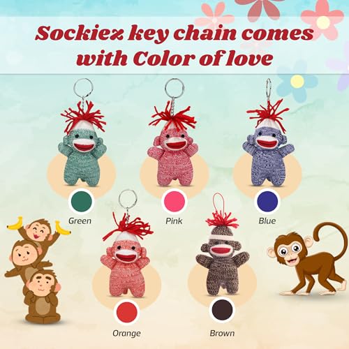 Sock Monkey Keychain 4-Inch Plush Toy - Cute Stuffed Animal Keychain Accessory