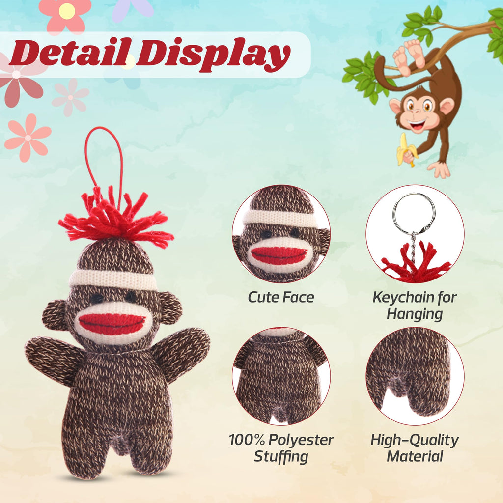 Sock Monkey Keychain 4-Inch Plush Toy - Cute Stuffed Animal Keychain Accessory