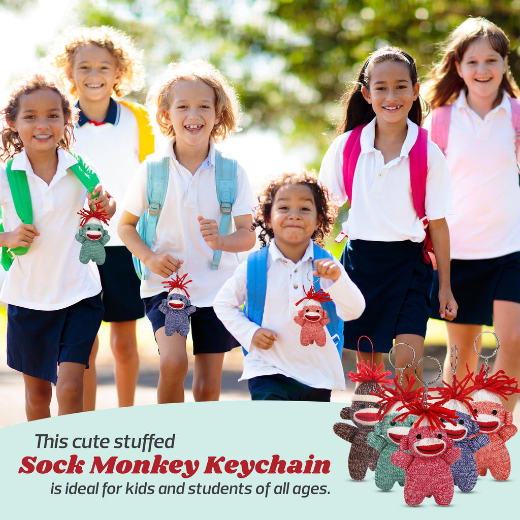 Sock Monkey Keychain 4-Inch Plush Toy - Cute Stuffed Animal Keychain Accessory