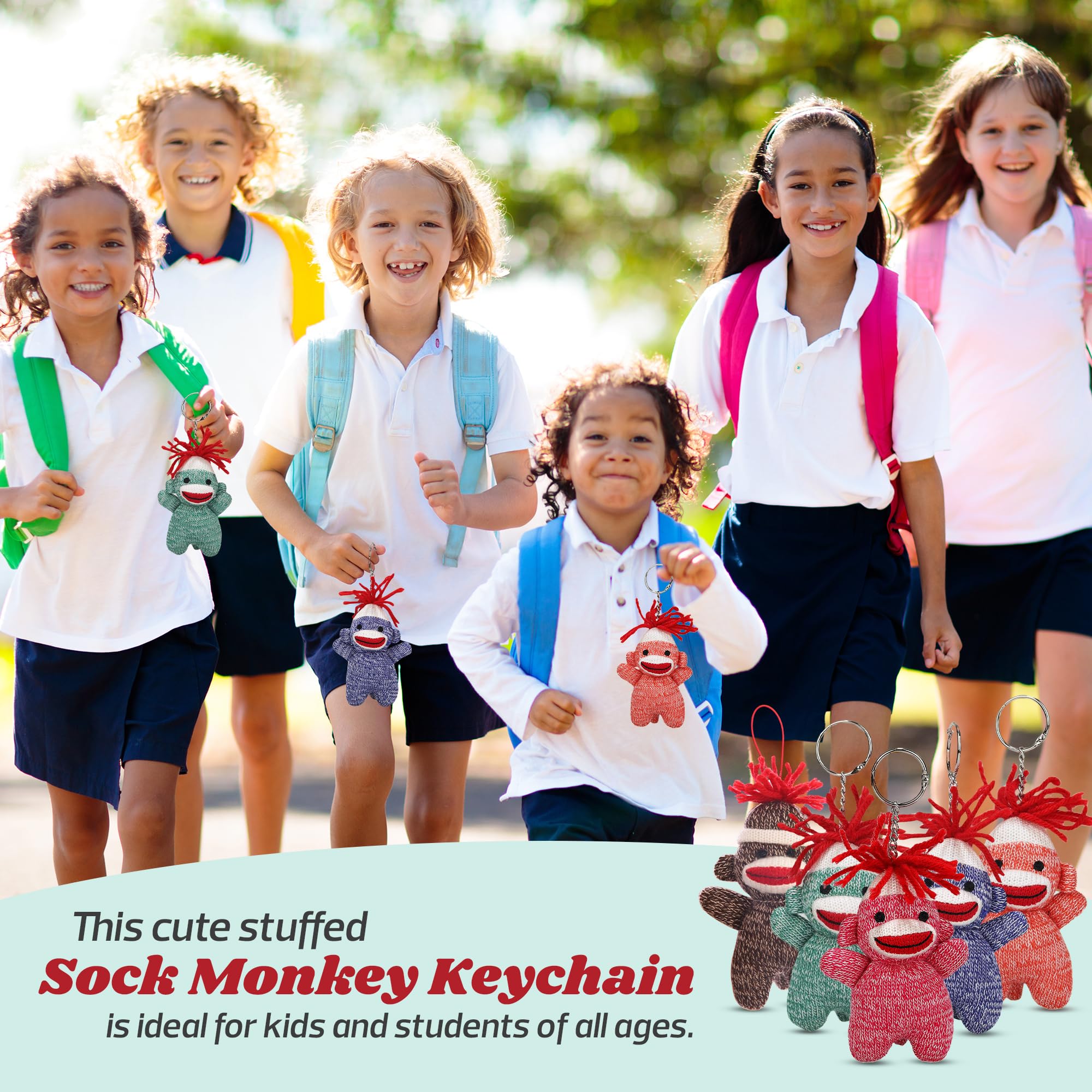 Sock Monkey Keychain 4-Inch Plush Toy - Cute Stuffed Animal Keychain Accessory