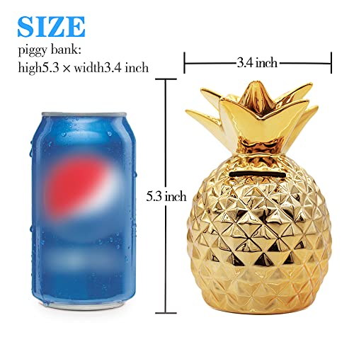 Soddeph Ceramic Pineapple Piggy Bank – Gold Coin Bank for Kids & Home Decor