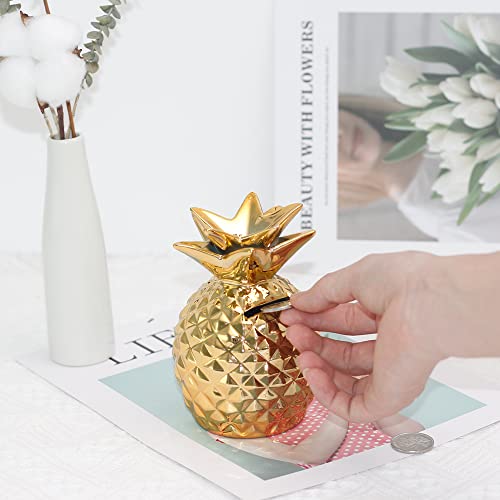 Soddeph Ceramic Pineapple Piggy Bank – Gold Coin Bank for Kids & Home Decor