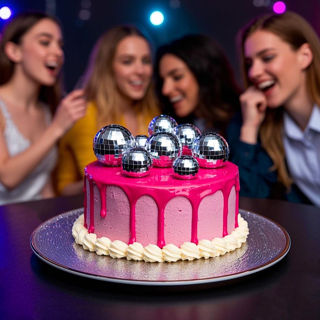 Soelomu 30-Pack Mini Disco Ball Cake Toppers – 4 Sizes (0.8 to 2 Inch) Silver Reflective Mirror Decor for 1970s Themed Parties