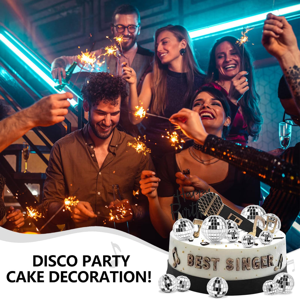 Soelomu 30-Pack Mini Disco Ball Cake Toppers – 4 Sizes (0.8 to 2 Inch) Silver Reflective Mirror Decor for 1970s Themed Parties