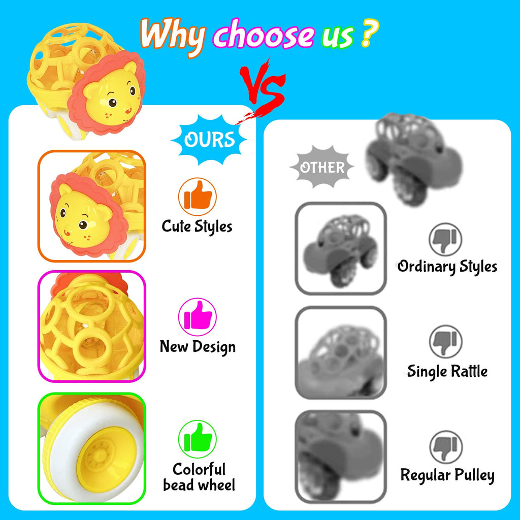 Soft Rubber Rattle Cars Set for Babies 0-3 Years – 3 Animal Designs, No Batteries Needed, Friction-Powered Sensory Toy for Fine Motor Skills