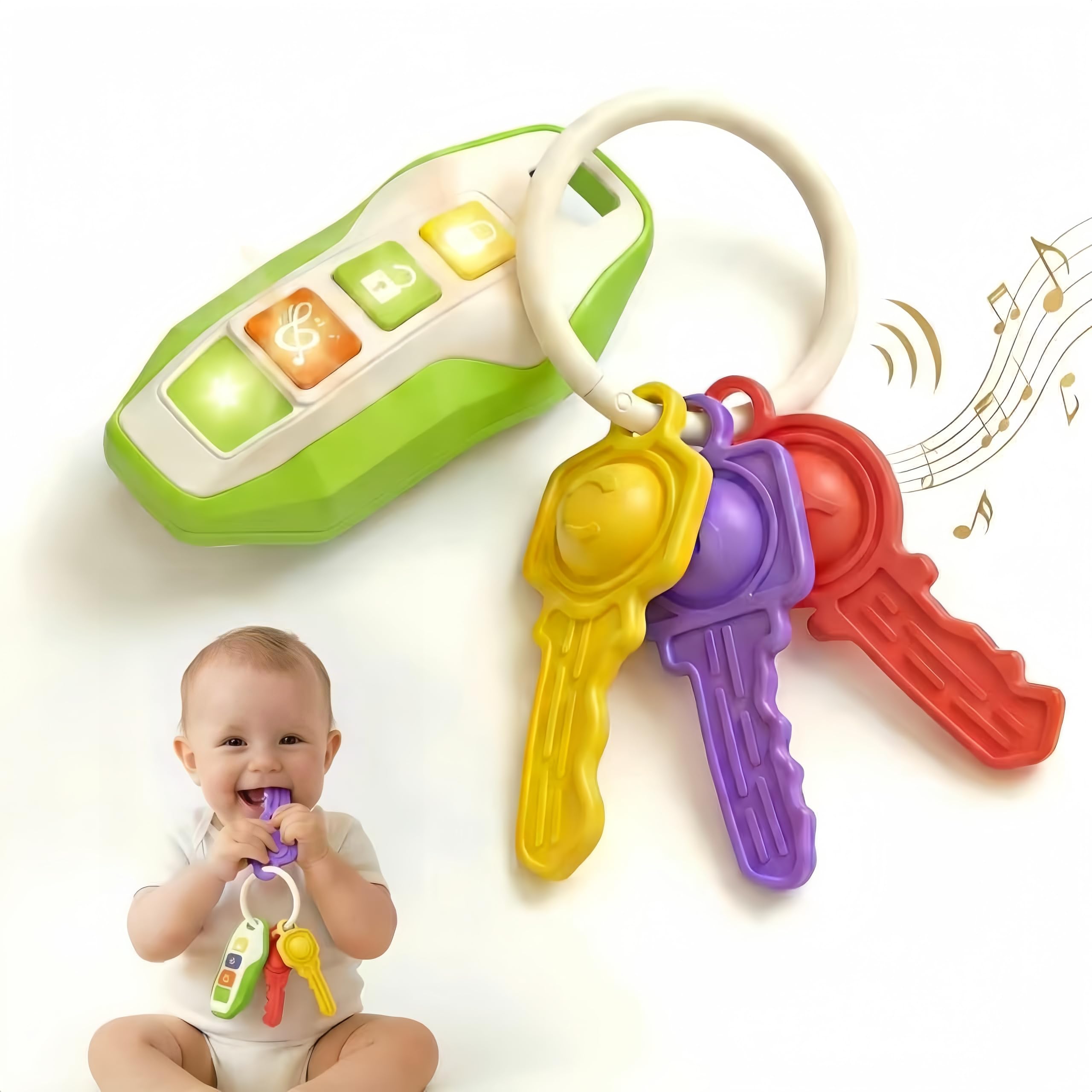 Soft Silicone Toy Car Keys for Toddlers 1-3 – Light & Sounds, Non-Toxic Teething Toy, Green