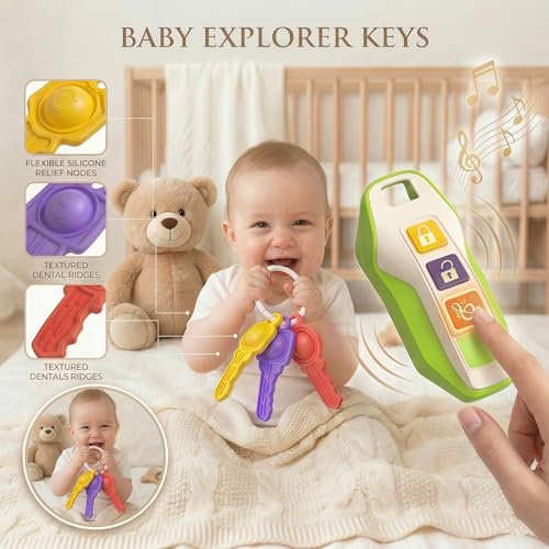 Soft Silicone Toy Car Keys for Toddlers 1-3 – Light & Sounds, Non-Toxic Teething Toy, Green