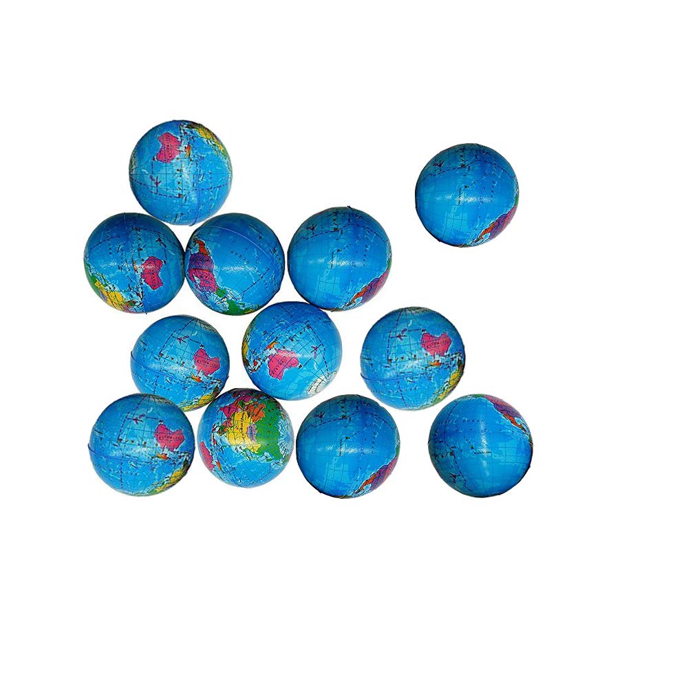 Sohapy 2.48-Inch Mini Squeezable Globe Stress Balls - 12 Pack Soft PU Earth Pattern Tension Relivers for Parties and Goody Bags