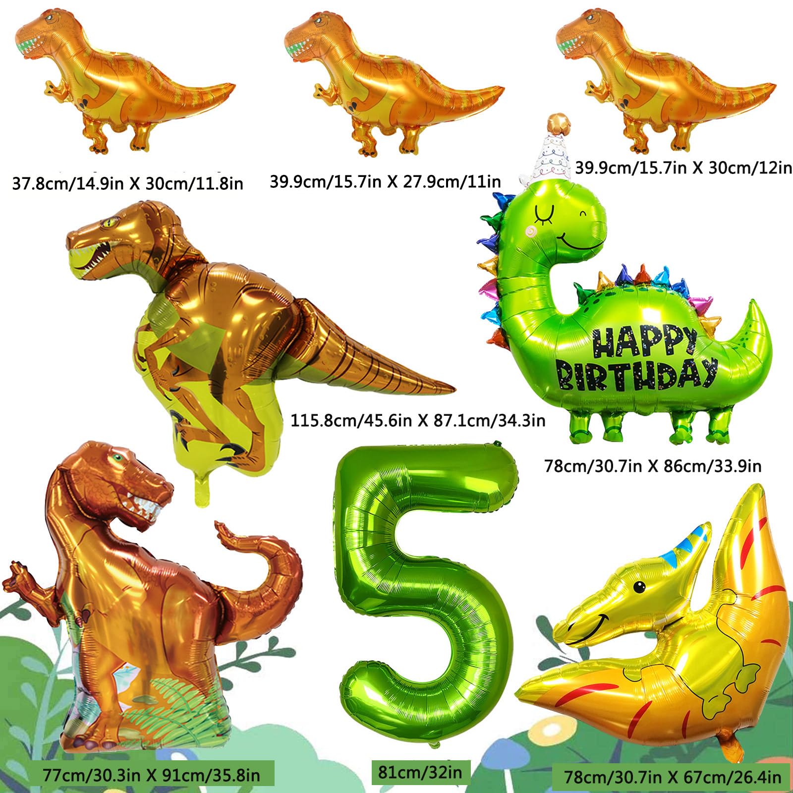 SOIAODRAH Dinosaur Birthday Party Decorations Set with Foil Balloons, Banner, and Cake Topper for Kids Age 5