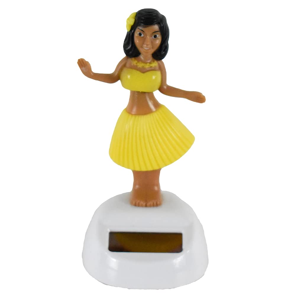 Solar Powered Dancing Hawaiian Hula Girl for Desk or Car Dashboard - Yellow, 4-Inch