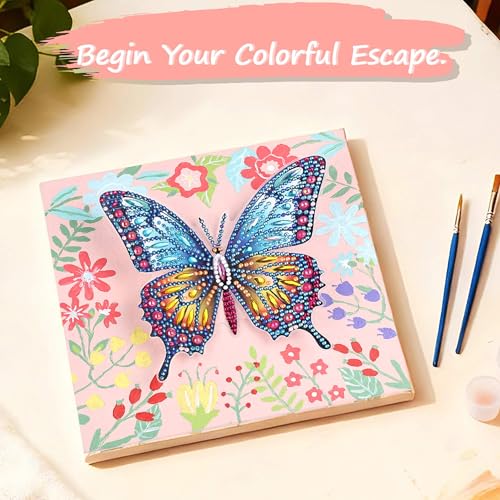 SOLDAY 2-in-1 Butterfly Diamond Painting & Paint by Number Kit for Kids Ages 6-10, DIY Gem Art with Plastic Easels