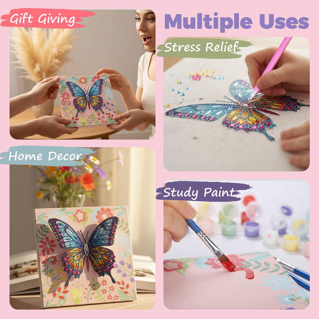 SOLDAY 2-in-1 Butterfly Diamond Painting & Paint by Number Kit for Kids Ages 6-10, DIY Gem Art with Plastic Easels