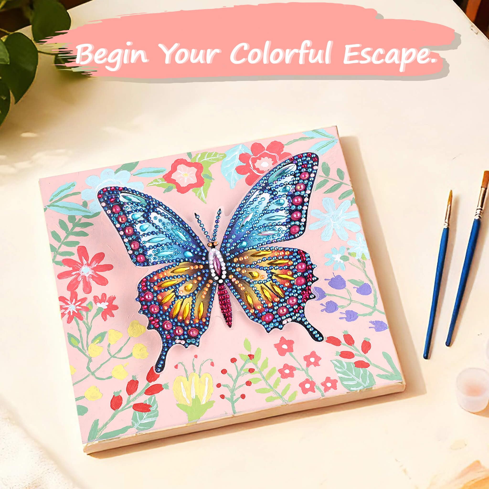 SOLDAY 2-in-1 Butterfly Diamond Painting & Paint by Number Kit for Kids Ages 6-10, DIY Gem Art with Plastic Easels