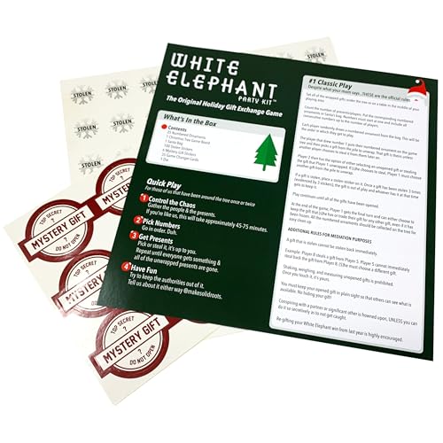 SolidRoots Mini White Elephant Gift Exchange Game - Party Kit with Power Cards & Stolen Stickers