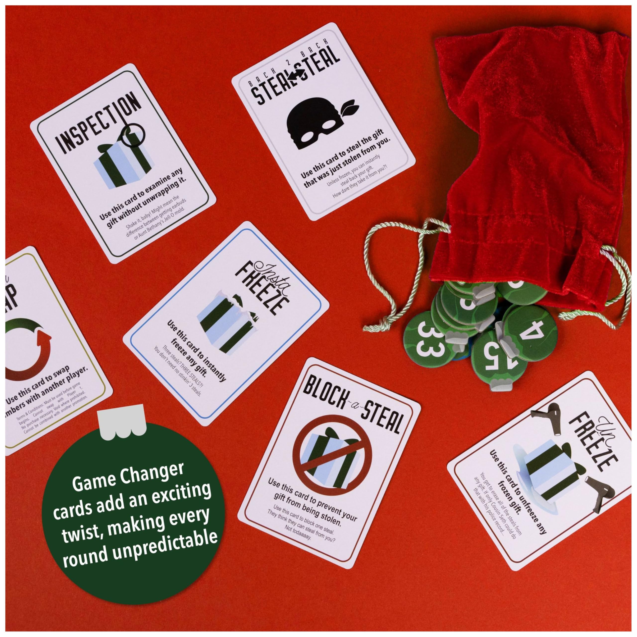 SolidRoots Mini White Elephant Gift Exchange Game - Party Kit with Power Cards & Stolen Stickers