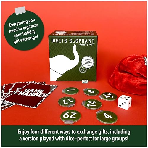 SolidRoots Mini White Elephant Gift Exchange Game - Party Kit with Power Cards & Stolen Stickers