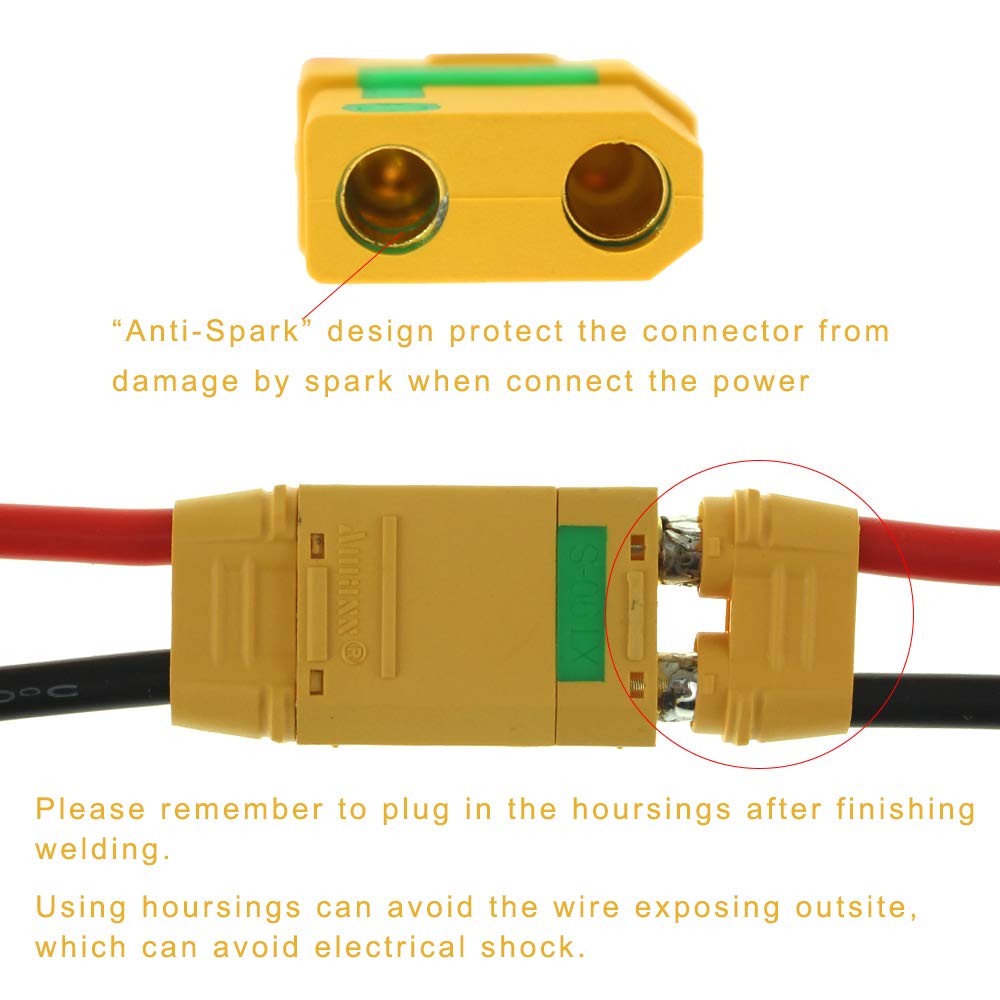 SoloGood Amass XT90-S Anti-Spark Connectors (5 Pairs) for RC Battery, ESC, and Charger Leads