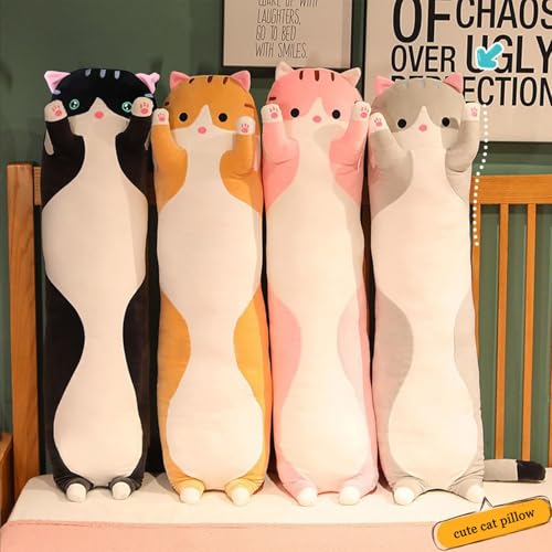 Somao Gray Long Cat Plush Pillow – 50cm Soft Hugging Stuffed Animal for Sleeping or Lumbar Support