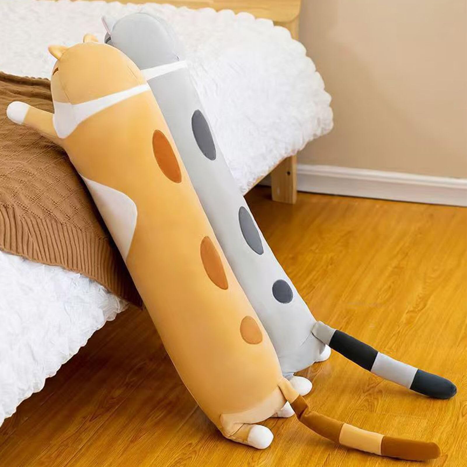 Somao Gray Long Cat Plush Pillow – 50cm Soft Hugging Stuffed Animal for Sleeping or Lumbar Support