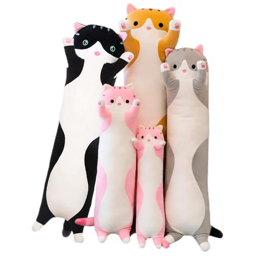 Somao Gray Long Cat Plush Pillow – 50cm Soft Hugging Stuffed Animal for Sleeping or Lumbar Support