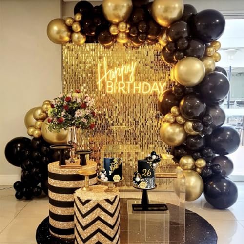 SONICEBUY 48-Piece Ball Cake Toppers Set - Black Gold White Foam Balls with Acrylic Numbers 0-9 and Happy Birthday Insert for Men's Birthday, Wedding, Anniversary
