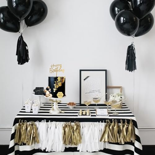 SONICEBUY 48-Piece Ball Cake Toppers Set - Black Gold White Foam Balls with Acrylic Numbers 0-9 and Happy Birthday Insert for Men's Birthday, Wedding, Anniversary