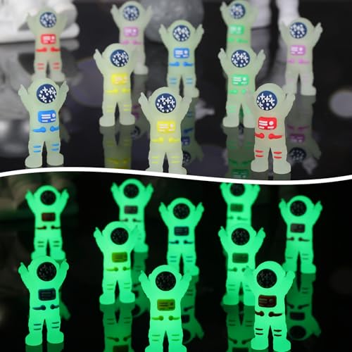Sonwyoung 25-Pack Mini Glow-in-the-Dark Astronaut Figurines - 5 Colors, Tiny Spaceman Toys for Parties, Prizes, and Easter Egg Stuffers