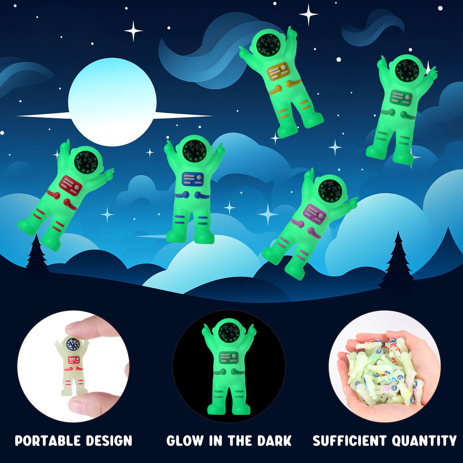 Sonwyoung 25-Pack Mini Glow-in-the-Dark Astronaut Figurines - 5 Colors, Tiny Spaceman Toys for Parties, Prizes, and Easter Egg Stuffers