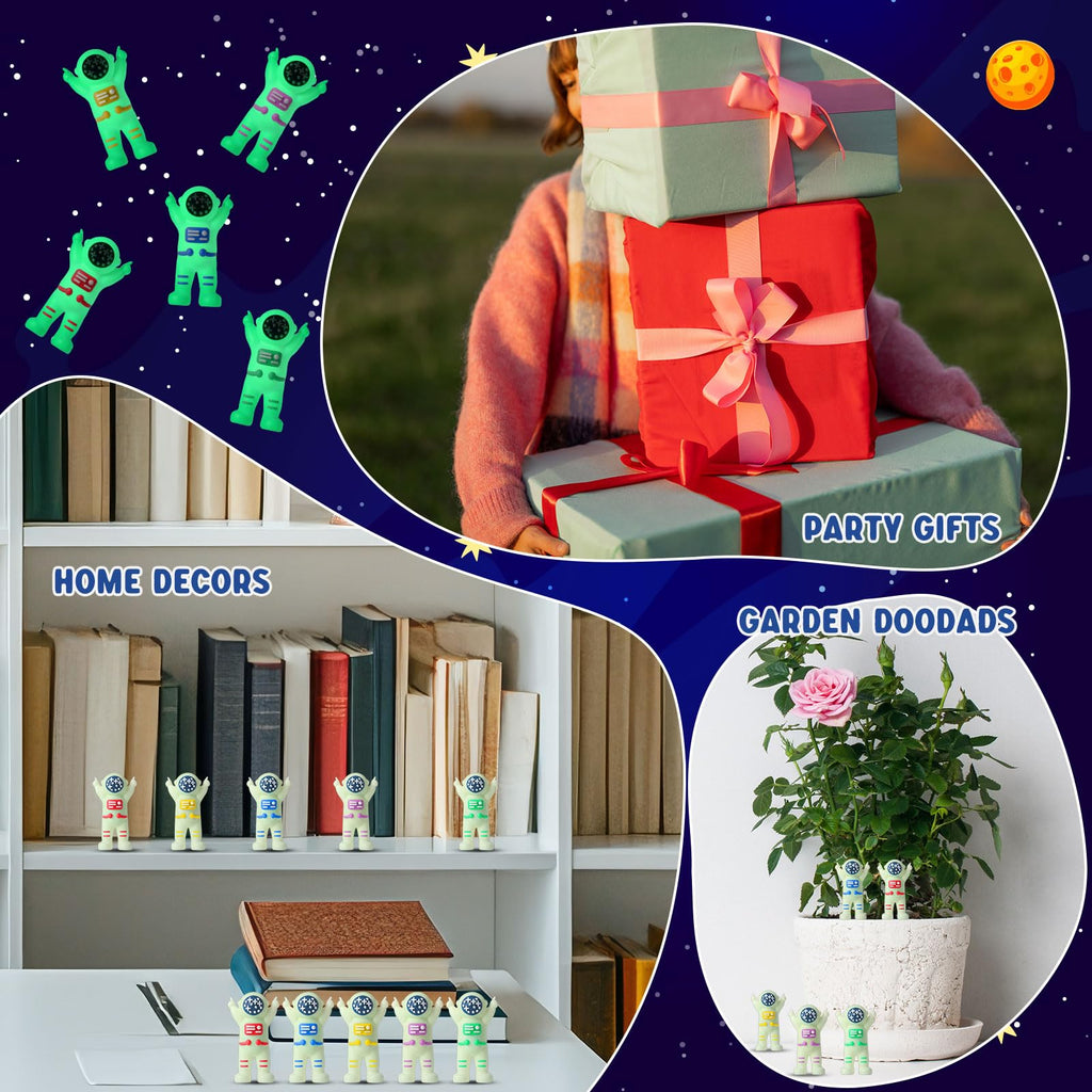 Sonwyoung 25-Pack Mini Glow-in-the-Dark Astronaut Figurines - 5 Colors, Tiny Spaceman Toys for Parties, Prizes, and Easter Egg Stuffers