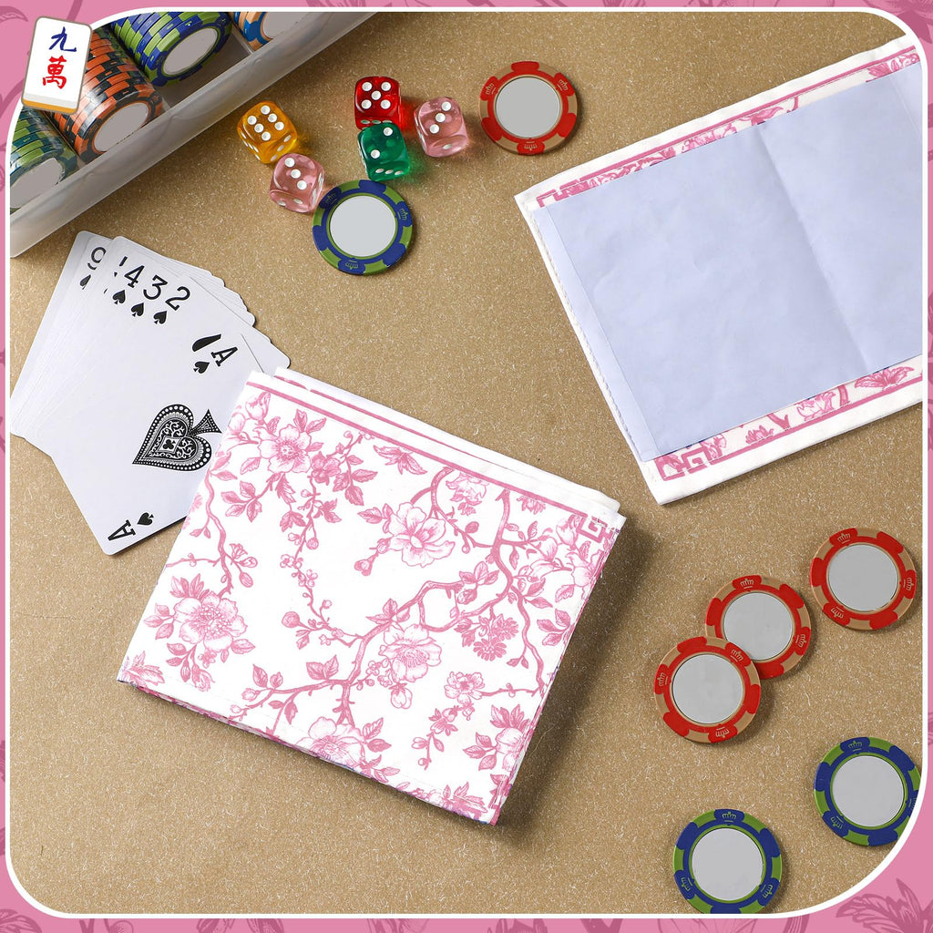 Sonwyoung 4 Pack Chinoiserie Mahjong Card Holders – Pink, Large Size (Fits 6.12x4.75" Cards) – Soft Fabric Scorecard Protector Set