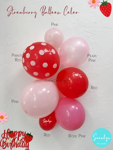 Soonlyn 127-Piece Strawberry Balloon Arch Kit for First Birthday Decorations – 12ft Garland with Foil Balloons