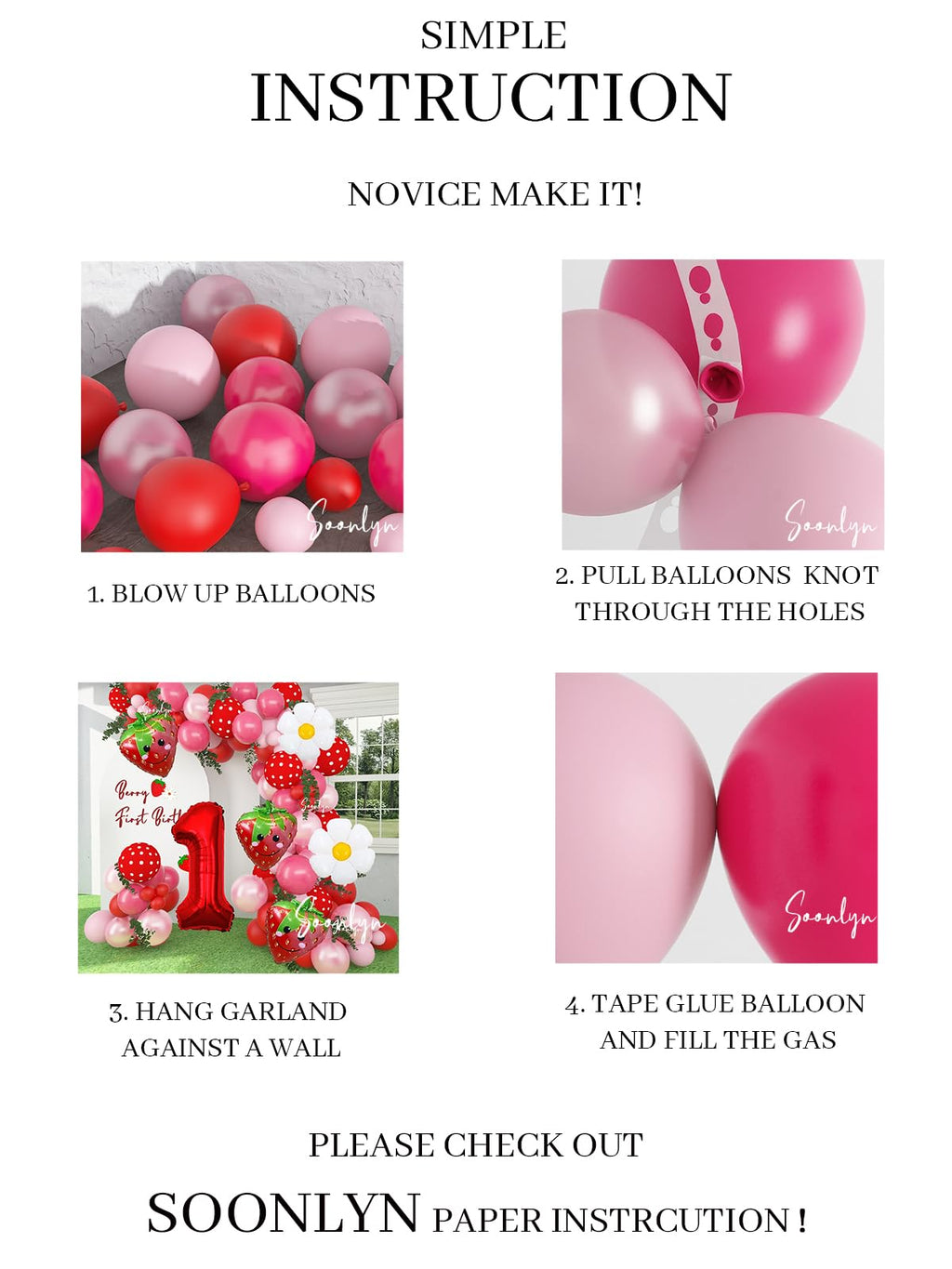 Soonlyn 127-Piece Strawberry Balloon Arch Kit for First Birthday Decorations – 12ft Garland with Foil Balloons