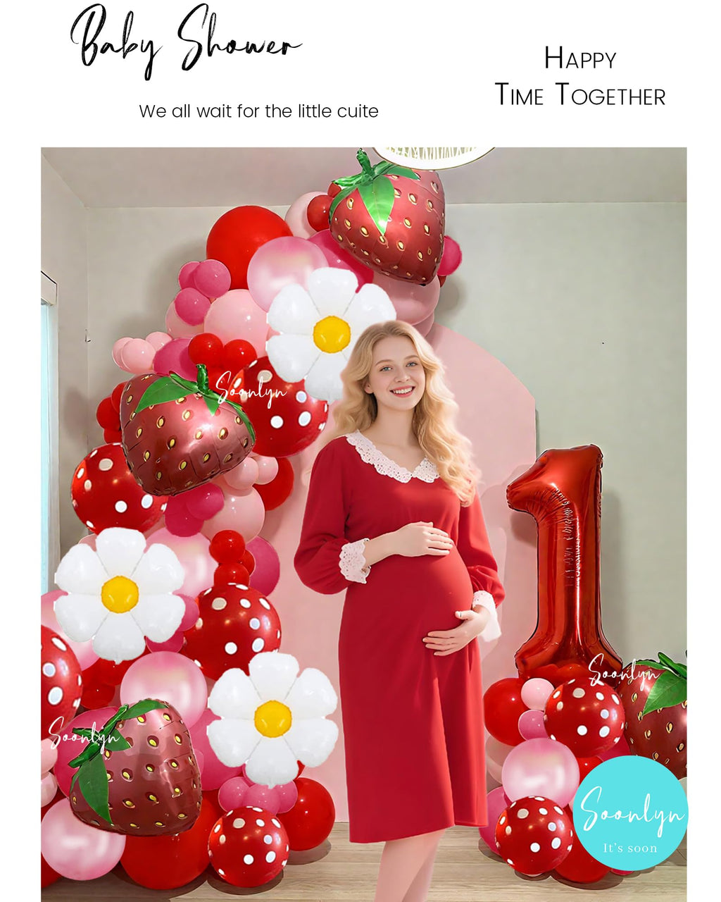 Soonlyn 127-Piece Strawberry Balloon Arch Kit for First Birthday Decorations – 12ft Garland with Foil Balloons