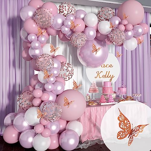 Soonlyn 13ft Butterfly Balloon Arch Kit - Pink Lilac Purple Rose Gold Confetti Balloons for Baby Shower Birthday