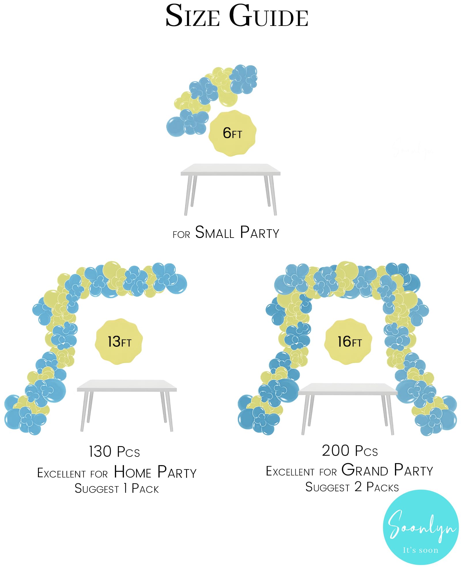 Soonlyn Blue Party Balloon Arch Kit – 13ft Baby Blue & Yellow Garland for Baby Shower or Boy Birthday