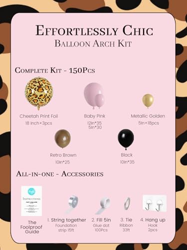 Soonlyn Cheetah Print Balloon Arch Kit – 150 Pcs Pink, Black & Brown Leopard Balloons for Y2K Birthday, Bachelorette & Party Decor