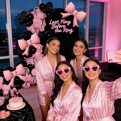 Soonlyn Pink Black Balloon Arch Kit 150pcs – Bows, Satin Ribbons, and Premium Latex for Birthdays & Bachelorettes
