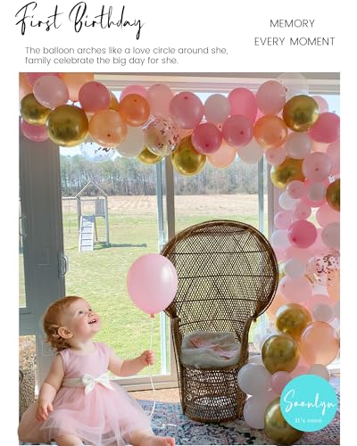 Soonlyn Rose Gold Balloon Kit – 125 Latex Balloons in Pink, Gold & White with Arch Accessories for Baby Showers & Bridal Showers