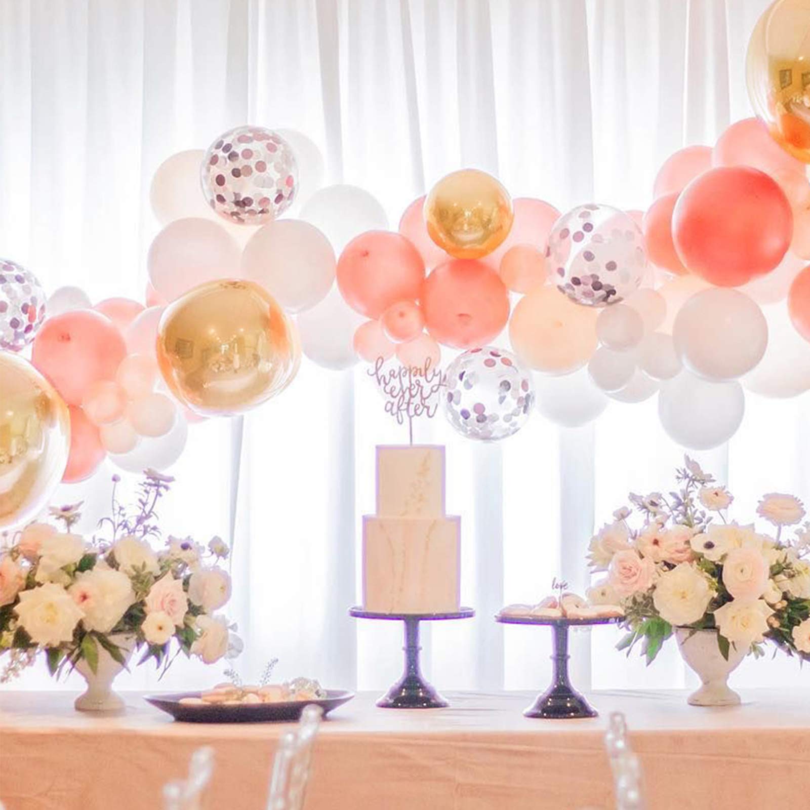 Soonlyn Rose Gold Balloon Kit – 125 Latex Balloons in Pink, Gold & White with Arch Accessories for Baby Showers & Bridal Showers