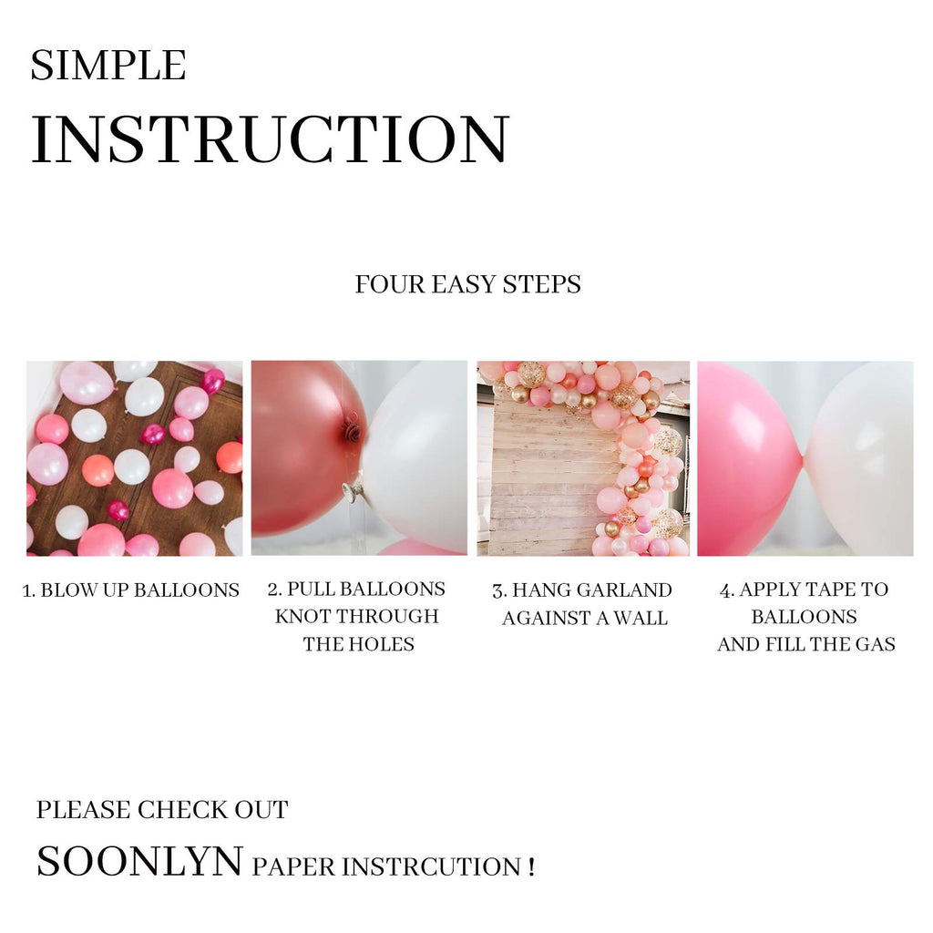 Soonlyn Rose Gold Balloon Kit – 125 Latex Balloons in Pink, Gold & White with Arch Accessories for Baby Showers & Bridal Showers