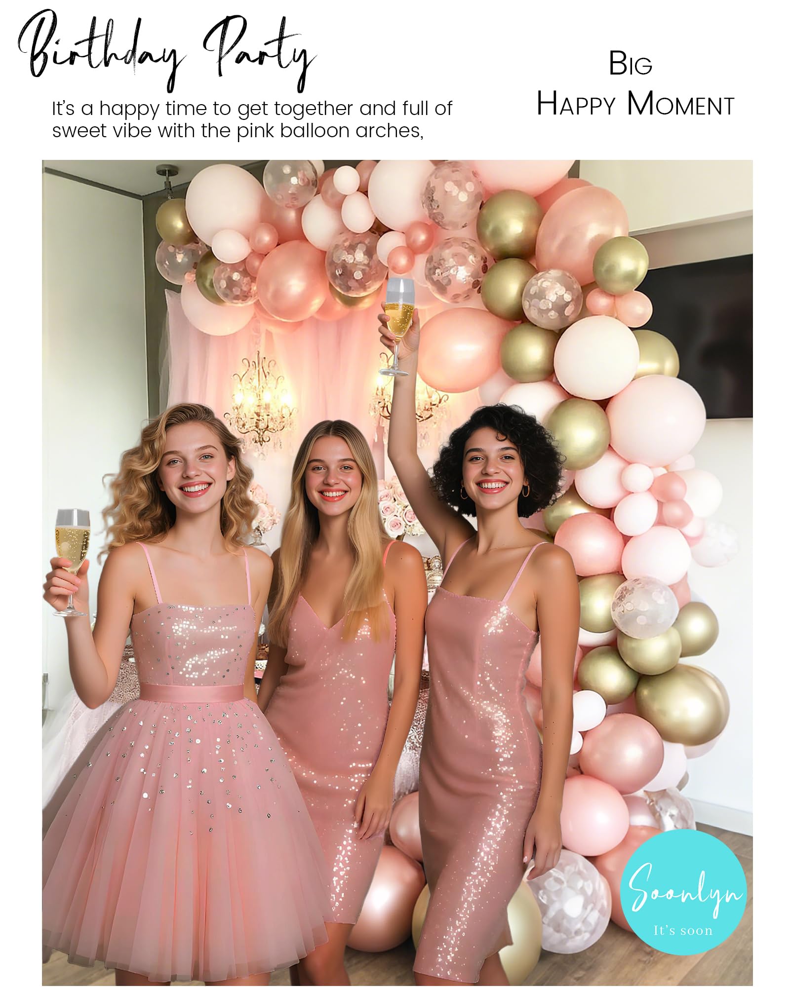 Soonlyn Rose Gold Balloon Kit – 125 Latex Balloons in Pink, Gold & White with Arch Accessories for Baby Showers & Bridal Showers