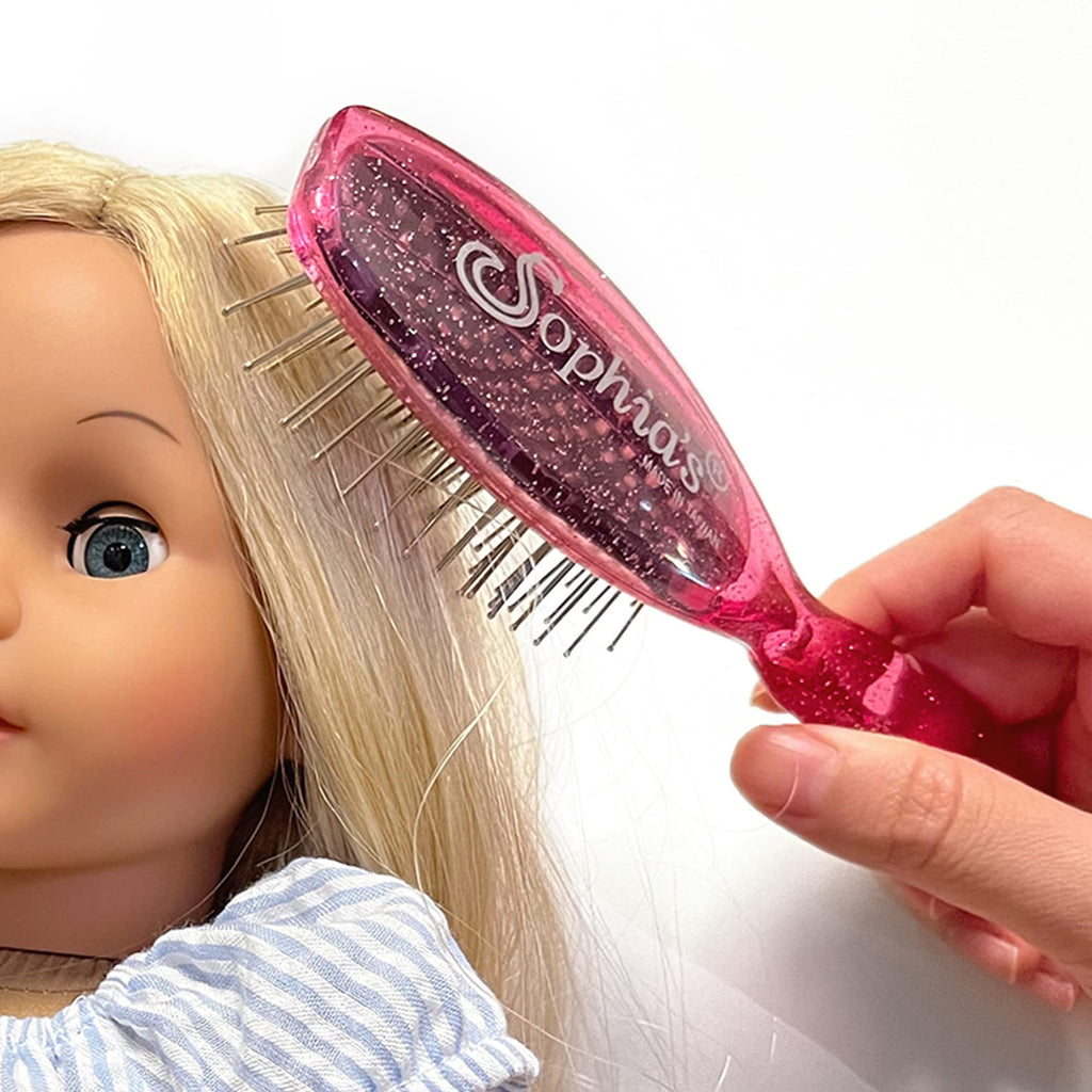 Sophia's 18-Inch Glittery Hot Pink Doll Hairbrush – Child-Sized with Curved Handle for Synthetic Hair