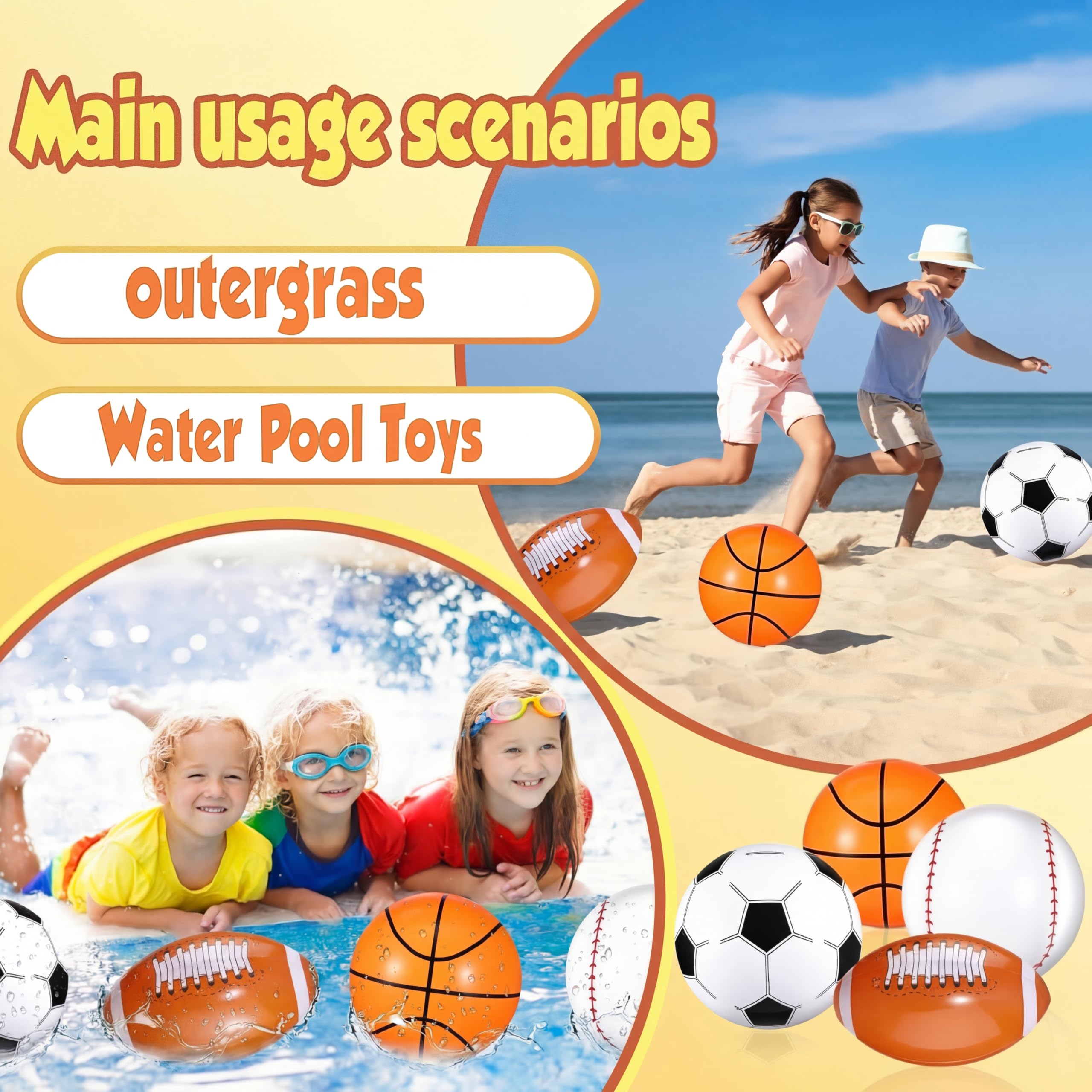 Sosation 8-Pack Inflatable Sports Balls – 16 Inch Beach Balls for Pool, Party & Outdoor Fun (4 Styles)