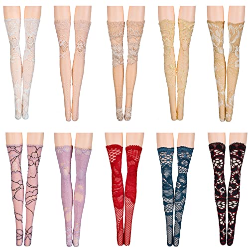 Sotiff 10 Pairs Handmade Doll Lace Stockings - Long Socks for 11.8-Inch Dolls, Classic Style Christmas Accessories for DIY Doll Clothes