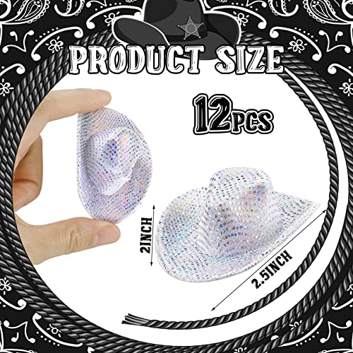 Sotiff 12-Pack Mini Disco Glitter Cowboy Hats for Crafts, Doll Decor, and Pet Gifts