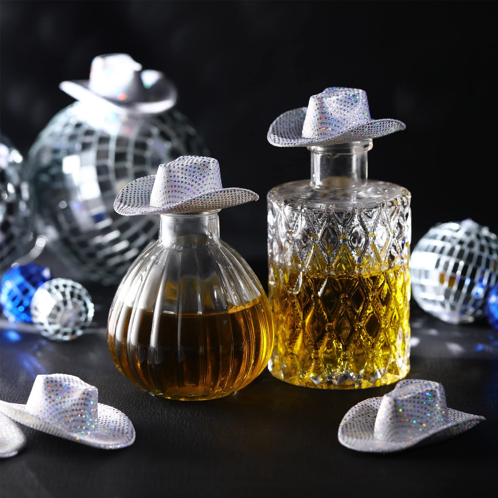 Sotiff 12-Pack Mini Disco Glitter Cowboy Hats for Crafts, Doll Decor, and Pet Gifts